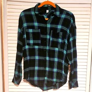 BP. Nordstrom Black and Green Flannel Casual Button Down Shirt Size Small
